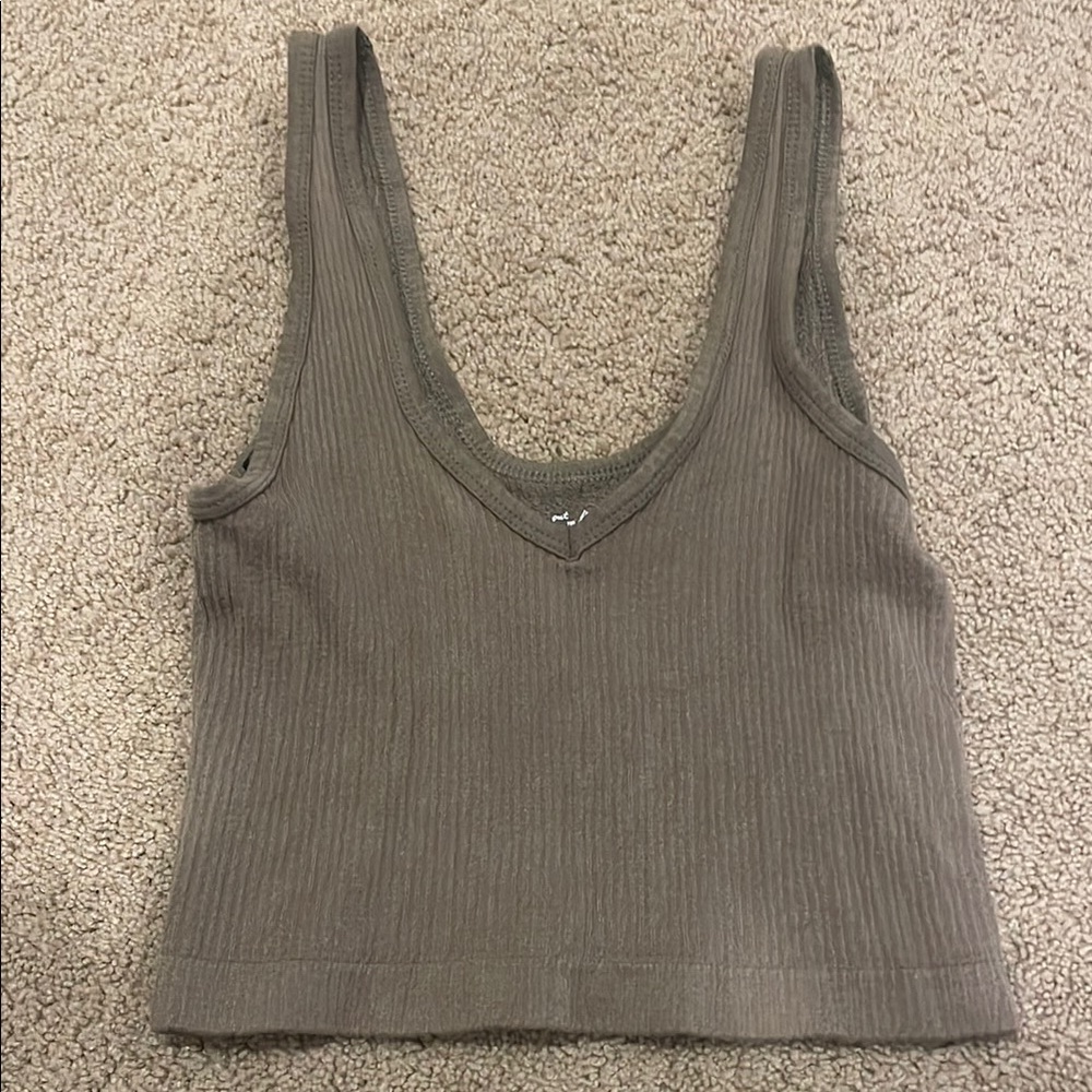 Urban Outfitters Green Ribbed Crop Tank Top